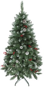 HOMCOM Brad de Crăciun Înnzăpezit Înalt de 150 cm cu 398 Ramuri, Brad Artificial de Interior cu Conuri și Boabe Roșii Decorative, Bază Metalică, Verde | Aosom Romania