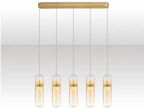 Lustra moderna cu 5 pendule LED, Metal, Auriu, Sticla, Amber, Norma