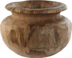 Vază decorativă tip bol, stil natural rustic, culoare natur, din lemn de tec, „Teak”