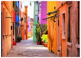 Tablou pe sticlă cu străduță colorata italiană (70x50 cm)