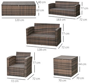 Outsunny Set Mobilier de Grădină 6 Piese, Ratan Maro, Confortabil pentru 7 Persoane, Ideal pentru Petreceri în Aer Liber | Aosom Romania