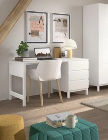 Set Complet Mobilier Cameră Copii EVA: Pat 90x200 cm, Noptieră, Dulap 2 Uși și Birou cu Sertare, Alb – Vipack