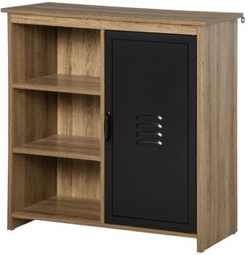 HOMCOM Bufet industrial - Mobilier de depozitare pe picioare, 3 nișe + dulap - lemn și ușă metalică neagră | Aosom Romania