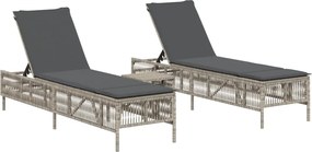 vidaXL Șezlonguri, 2 buc., cu masă, gri deschis, poliratan