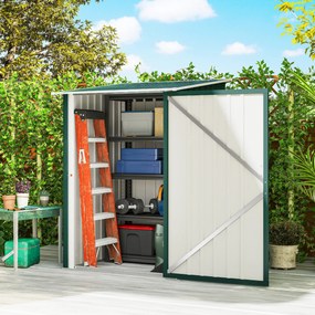 Outsunny Căsuță de Grădină 0,92m² din Oțel Galvanizat, Depozit pentru Unelte cu Ușă Blocabilă, Acoperiș Înclinat, 100x104x160 cm, Verde | Aosom Romania