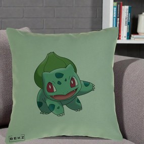Perna Personalizata Bulbasaur Pokemon, 40x40 cm, Verde, Husa Detasabila, Perna Inclusa, BEKZ®