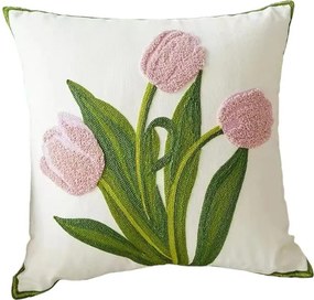 Husa decorativa pentru perna TULIPS 45x45 cm, crem