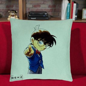 Perna Personalizata Detective Conan Conan Arata, 40x40 cm, Verde Menta, Husa Detasabila, Perna Inclusa, BEKZ®