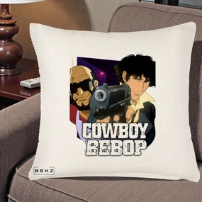 Perna Personalizata Cowboy Bebop Spike si Jet Poster, 40x40 cm, Crem Reliefat, Husa Detasabila, Perna Inclusa, BEKZ®