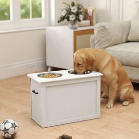 PawHut Boluri Ridicate pentru Câini Mari, Suport pentru Boluri din MDF cu 2 Boluri din Oțel Inoxidabil, 60x30x41 cm, Alb | Aosom Romania