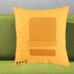 Perna Decorativa Abstract Forme Bej Poudre, 40x40 cm, Galben, Husa Detasabila, Perna Inclusa, BEKZ®