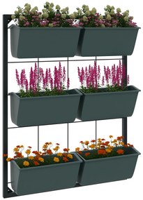 Outsunny Jardiniera de perete pe 3 nivele cu 6 ghivece pentru interior si exterior, Jardiniera cu montare pe perete