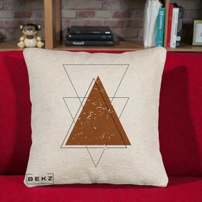 Perna Decorativa Geometric Triunghiuri Sacred, 40x40 cm, Bej Canapea, Husa Detasabila, Perna Inclusa, BEKZ®
