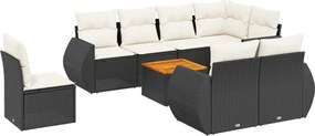 vidaXL Set mobilier de grădină cu perne, 9 piese, negru, poliratan