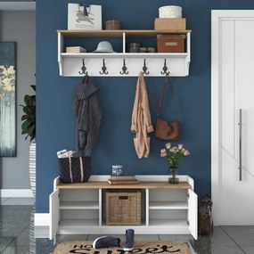 Cuier de perete cu dulap de pantofi Polo White and Walnut