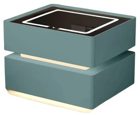 Noptieră inteligentă cu &icirc;ncărcare wireless, iluminare LED, 2 sertare de depozitare &ndash; verde, design modern din sticlă și lemn