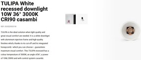 Spot LED incastrabil TULIPA White recessed downlight 10W 36° 3000K CRI90 casambi