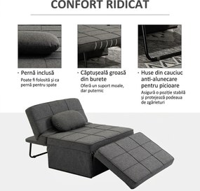 HOMCOM Canapea extensibilă cu Spătar Reglabil pe 5 Nivele și Pernă Suplimentară, 95x179x78 cm, Gri | Aosom Romania