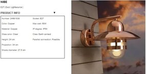 Aplica de perete exterior IP54 Nibe cupru 24981030NL