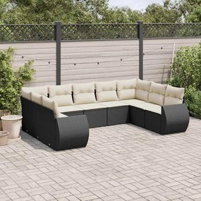 vidaXL Set mobilier de grădină cu perne, 9 piese, negru, poliratan