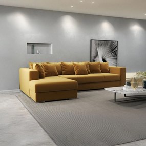 Colțar extensibil dumonde cu ladă de depozitare si sezut confortabil din spuma high-density, Gloria Royal Mustar 320x183 cm