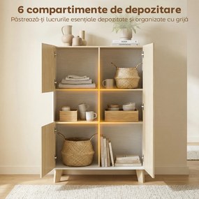 HOMCOM Servantă de Bucătărie, Mobilier de Bucătărie cu 6 Compartimente cu Uși Soft Close pentru Living, Sufragerie, Alb și Lemn | Aosom Romania