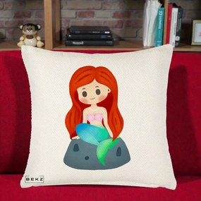 Perna Personalizata Sirena Kawaii Roscat, 40x40 cm, Crem Reliefat, Husa Detasabila, Perna Inclusa, BEKZ®