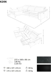 Coltar LUX design italian cu sezlong stanga si functia relax Cowhide negru