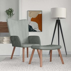 327666 vidaXL Scaun de relaxare cu taburet, gri deschis, catifea