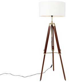 Lampa de podea vintage alama cu abajur alb trepied 50 cm - Cortin
