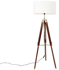 Lampă de podea vintage din alamă cu abajur alb 50 cm trepied - Cortin