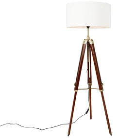 Lampă de podea vintage din alamă cu abajur alb 50 cm trepied - Cortin