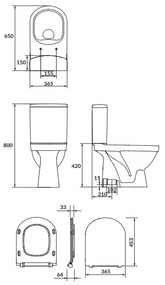 Set vas WC cu rezervor si capac duroplast slim si soft close, cu alimentare laterala si evacuare veritcala, ZIP SimpleOn Cersanit