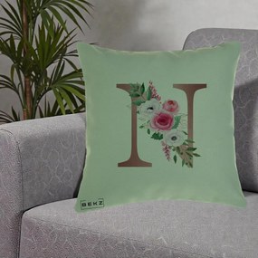 Cadou Personalizat - Perna Personalizata Monograma Rose Gold Litera N, 40x40 cm, Verde, Husa Detasabila, Perna Inclusa, BEKZ®