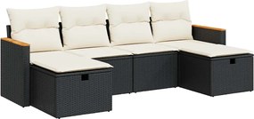 vidaXL Set mobilier de grădină cu perne, 6 piese, negru, poliratan