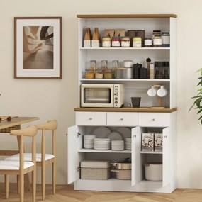 HOMCOM Bufet de Bucătărie cu 3 Compartimente Deschise, 101x39x180,5 cm, Alb | Aosom Romania