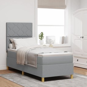vidaXL Pat cu box spring cu saltea &amp; lumină LED gri deschis 80x200 cm țesătură