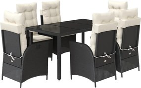 vidaXL Set mobilier de grădină cu perne, 7 piese, negru, poliratan