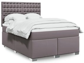 vidaXL Pat box spring cu saltea, gri, 160x200 cm, piele ecologică