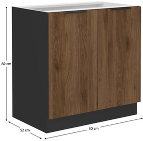 Dulap inferior de bucătărie Monzesa 80 D 2F BB (nuc okapi + negru) . 1096933