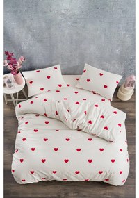 Lenjerie de pat crem din bumbac ranforcé pentru pat dublu/extins cu cearceaf inclus/cu 4 piese 200x220 cm Mini Hearts – Mila Home