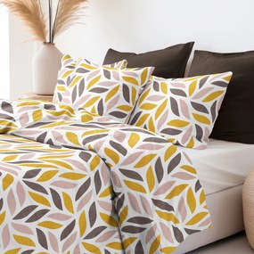 Goldea lenjerie de pat 100% bumbac - frunze geometrice aurii și maro 140 x 220 și 50 x 70 cm
