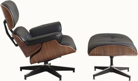 AVALON Accent Lounge Chair & Ottoman – Fotoliu Premium cu Taburet, Design Ergonomic, Piele Ecologică PU Premium, Furnir culoare Lemn Nuc, Bază Pivotantă din Aluminiu, Negru