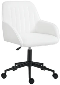 HOMCOM Scaun de Birou din Material Textil cu Înălțime Reglabilă, Scaun de Birou Pivotant cu Cotiere și Rotile, 58x58x83-93 cm, Alb | Aosom Romania