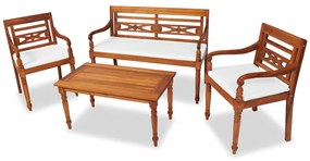 Set mobilier de gradina cu perne, 4 piese, lemn masiv de tec