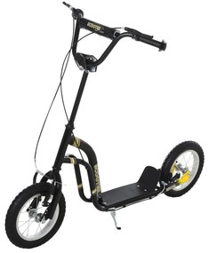 HOMCOM Trotinetă pentru copii 5-12 ani cu roți mari pneumatice de 12", trotinetă copii cu dublă frână, înălțime reglabilă și suport lateral, scooter cu o capacitate de încărcare de până la 100 kg, cadru din oțel, negru | Aosom Romania