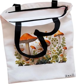 Sacosa de Panza pentru Cumparaturi, Geanta Tote, Colorful Mushrooms 13, Cu fermoar, 38x34.5 cm, Alba, BEKZ®