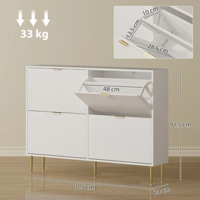 HOMCOM Dulap de pantofi pentru 20 de perechi de pantofi cu 4 sertare rabatabile Alb | Aosom Romania