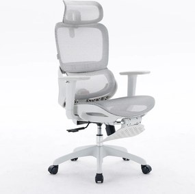 Scaun ergonomic SIHOO B100, Suport lombar dinamic cu ajustare automata, Cotiere 4D, Tetiera 3D, Mecanism multifunctional inclinare/blocare in 3 pozitii, Suport picioare, Mesh, Gri