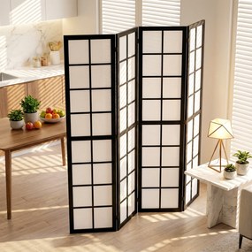 HOMCOM Paravan de Interior Pliabil cu 4 Panouri din Lemn și Material Nețesut, 160x170 cm, Negru și Alb | Aosom Romania